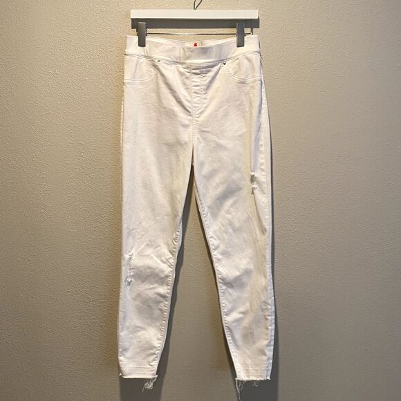 SPANX Women's distressed white ankle skinny jeans jeggings sz L 20229R Pull On - Picture 3 of 15